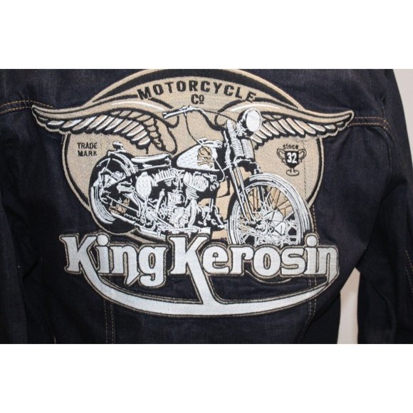 KING KEROSIN Jean Jacket American Biker Kerosene Dark Denim Skull Embroidered XL - Picture 3 of 8